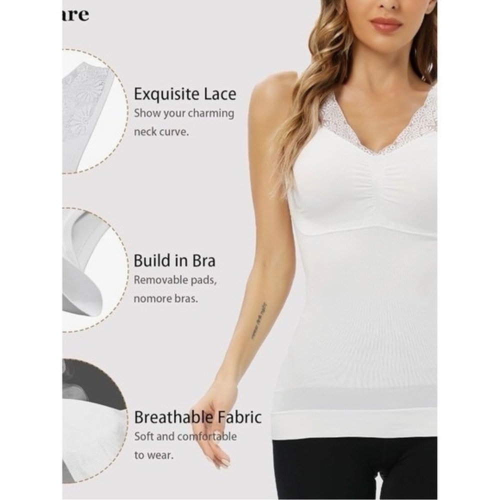 Women's Lace-Trim Built-In Bra Camisole - White